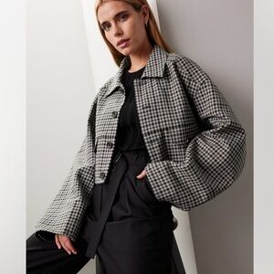 Tibi Cropped Menswear Check Print Black White Jacket size XS